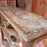 Teak shelves with a green patina