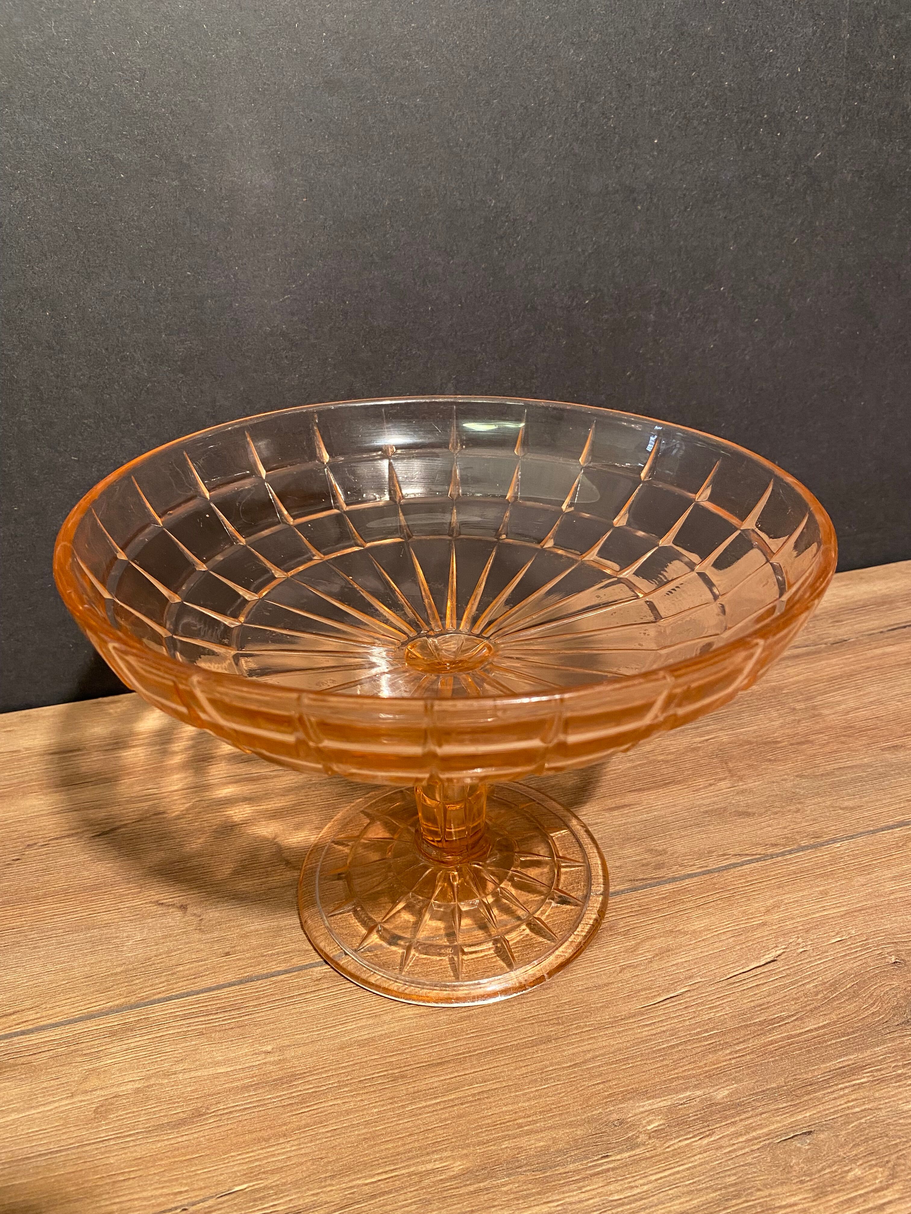 cut on vintage pedestal in tinted crystalline glass signed Vercapel