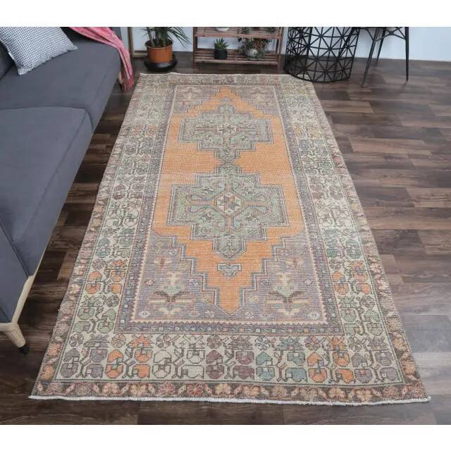 Vintage Turkish Oushak Handmade Orange Wool Rug 139x259