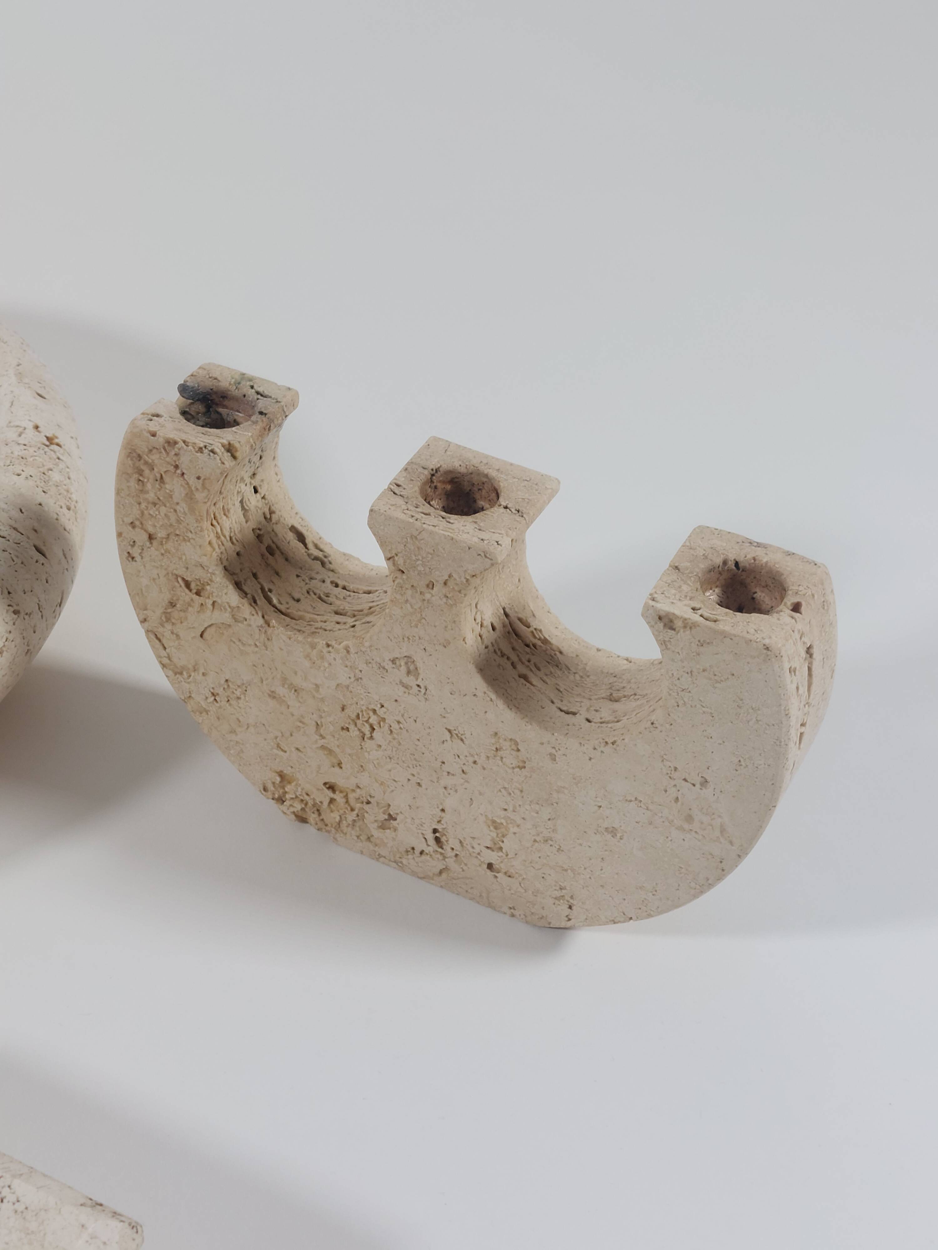 Vintage mid century travertine table set vide poche candleholder ashtray