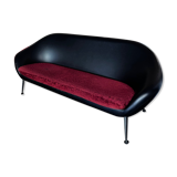 Egg sofa from the 60s in black skai and red seat in velvet fabric