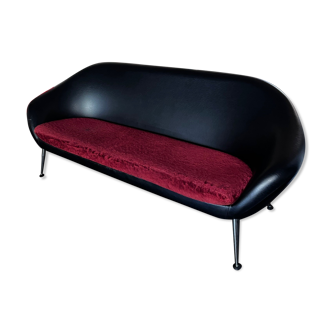 Egg sofa from the 60s in black skai and red seat in velvet fabric