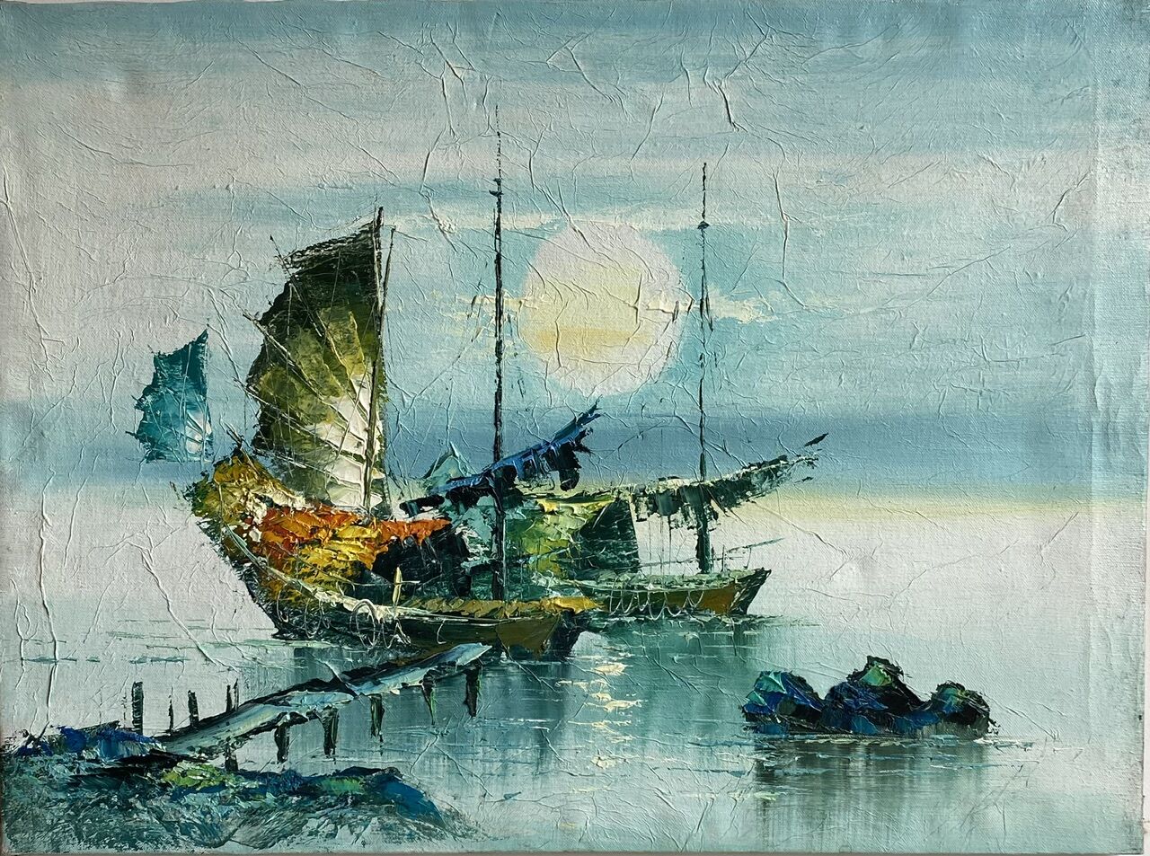 Marine, zampan boats at sunset, XX century