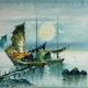 Marine, zampan boats at sunset, XX century