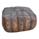 Set of 2 vintage ottomans in brown and black leather with Egyptian patterns from the 1970s.