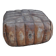 Set of 2 vintage ottomans in brown and black leather with Egyptian patterns from the 1970s.