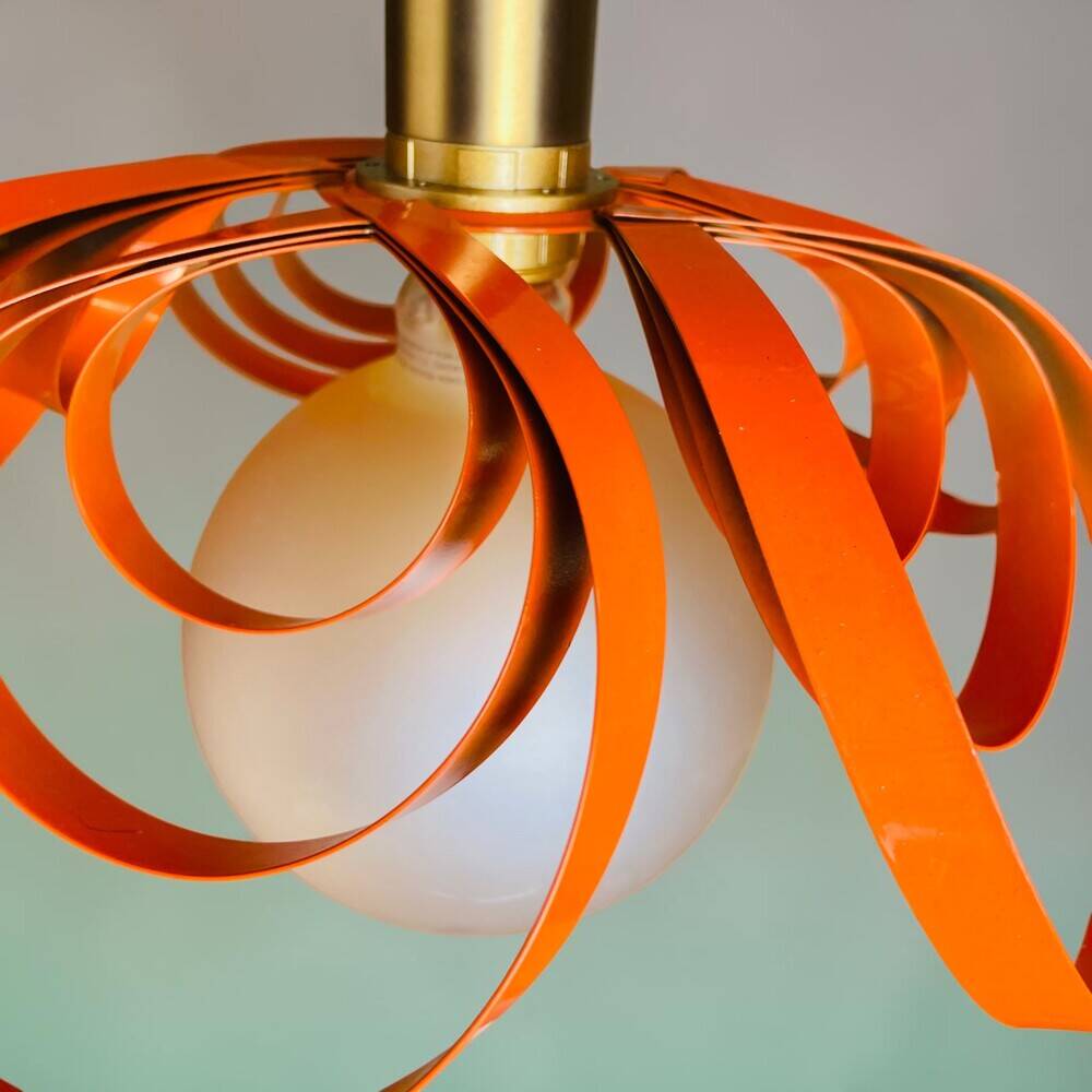French modern orange metal ribbon lamp