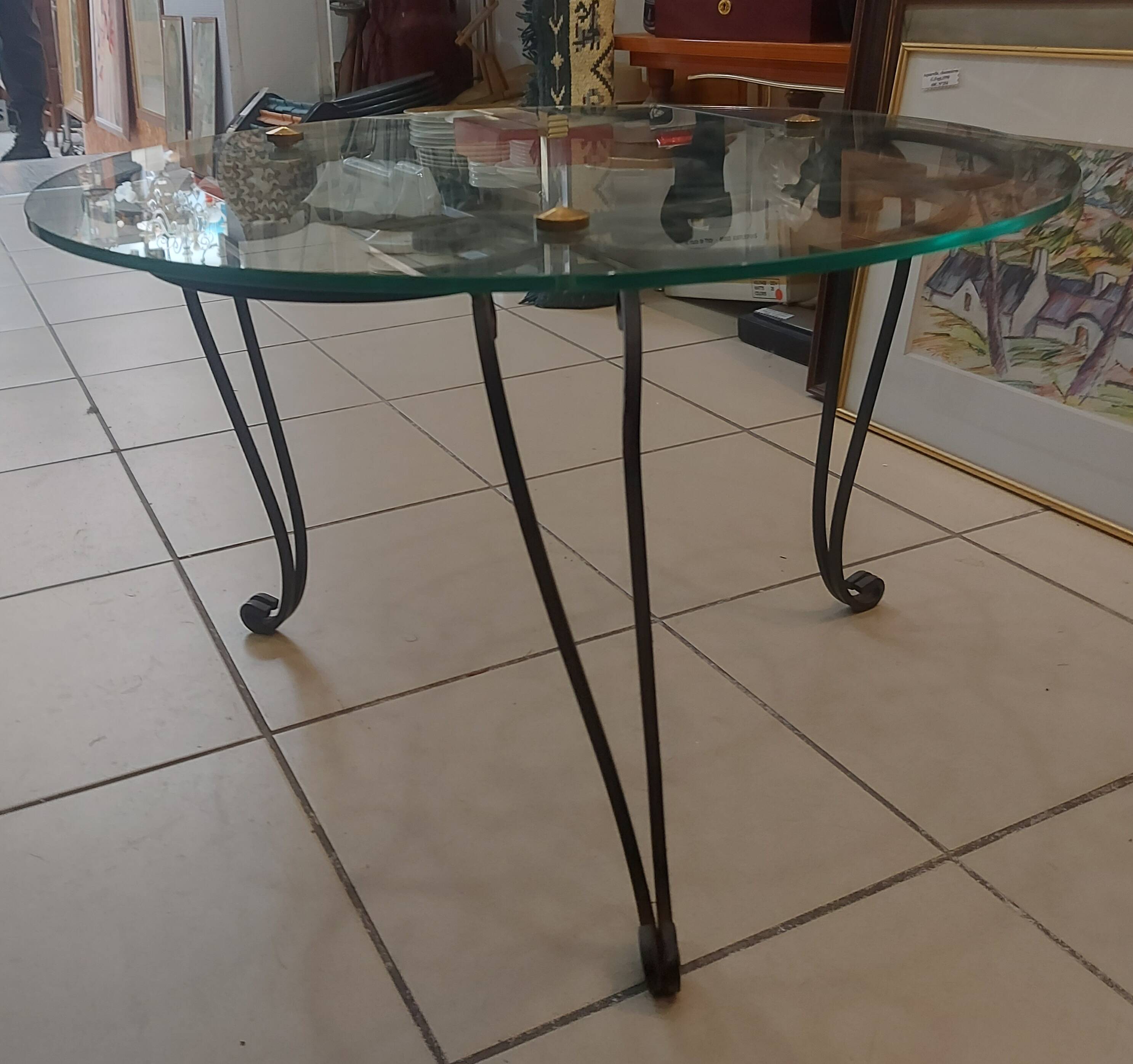 Table basse fer forgé et verre de 1960
