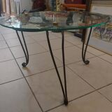 Table basse fer forgé et verre de 1960