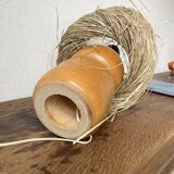 50s wood and straw lamp