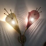 Pair of wall lamps metal perforated color, France 1950