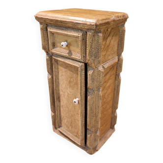 Carved wooden bedside table, folk art, black forest