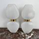 Pair of vintage wall lights from the 60s-70s in striped opaline glass and gilded brass.