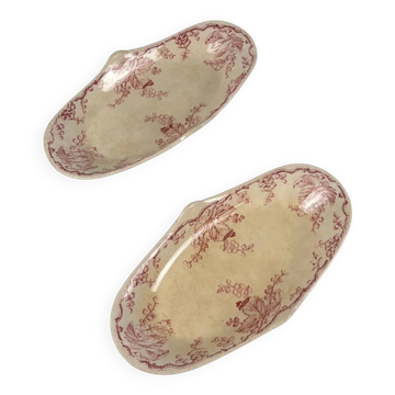 Oval side-handled duo of saucers KG Lunéville Terre de fer, "Fontainebleau", pink, 19th century.