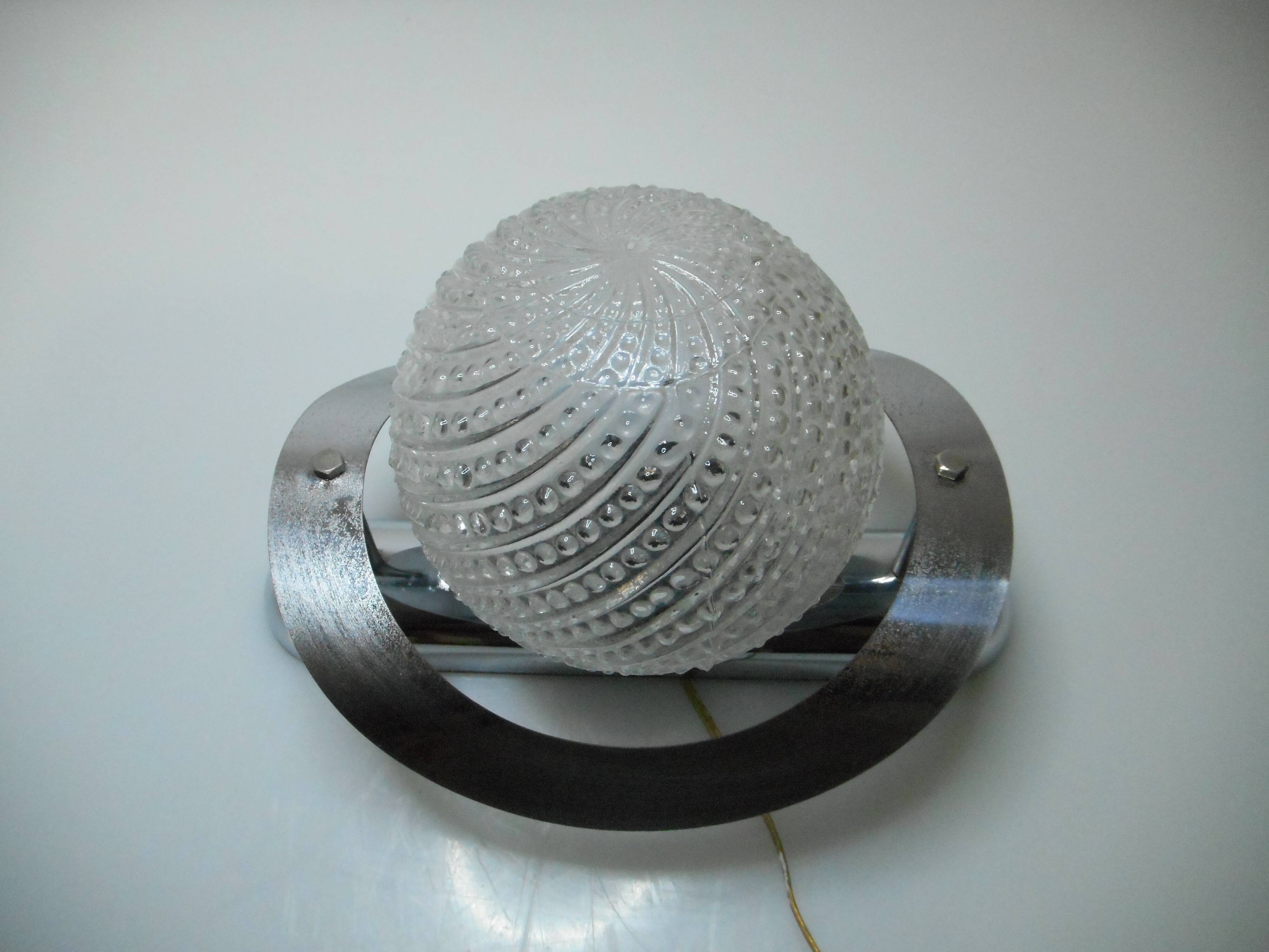 Ball molded glass and vintage chrome metal wall lamp