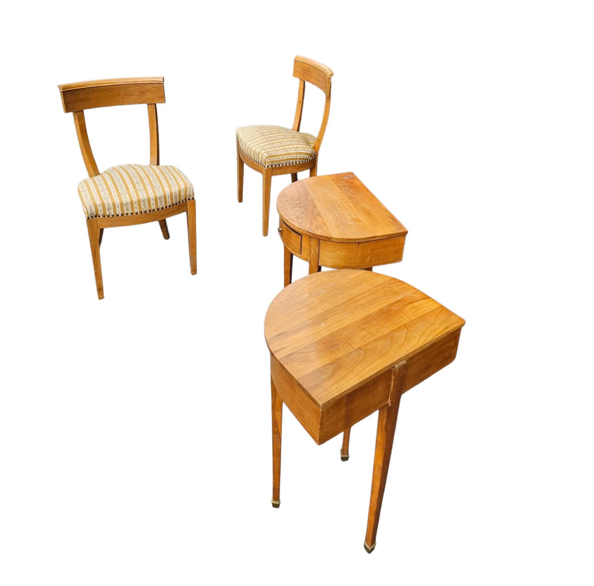 Matching cherry wood / Biedermeier chairs / sidetables set / tripot console table