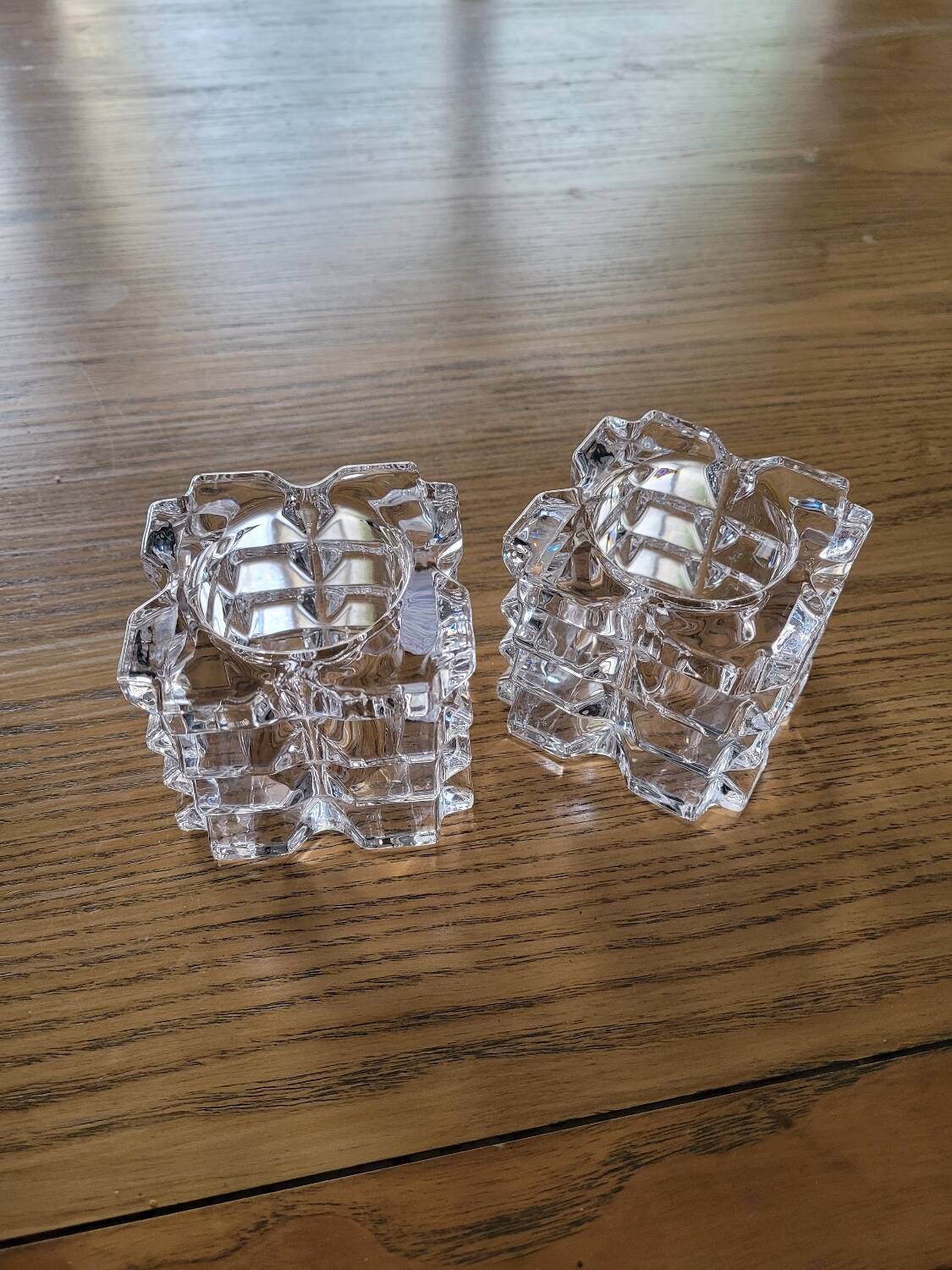 Pair of faceted glass tealight candle holders