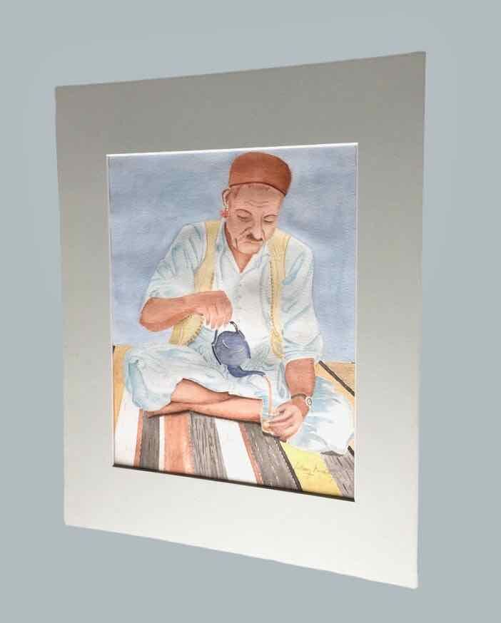 Watercolor portrait Tea time 1970