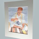 Watercolor portrait Tea time 1970