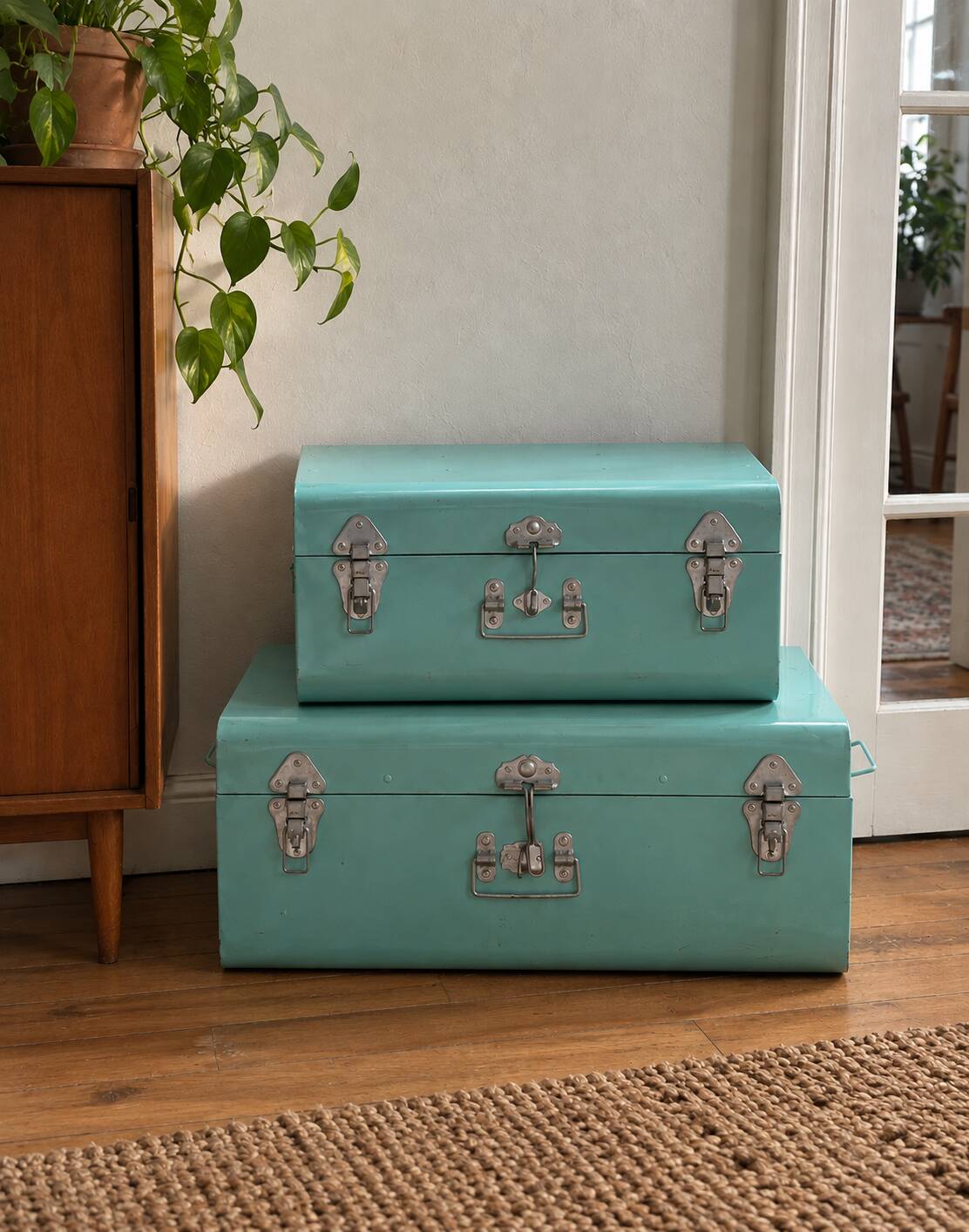 Set of 2 vintage metal trunks