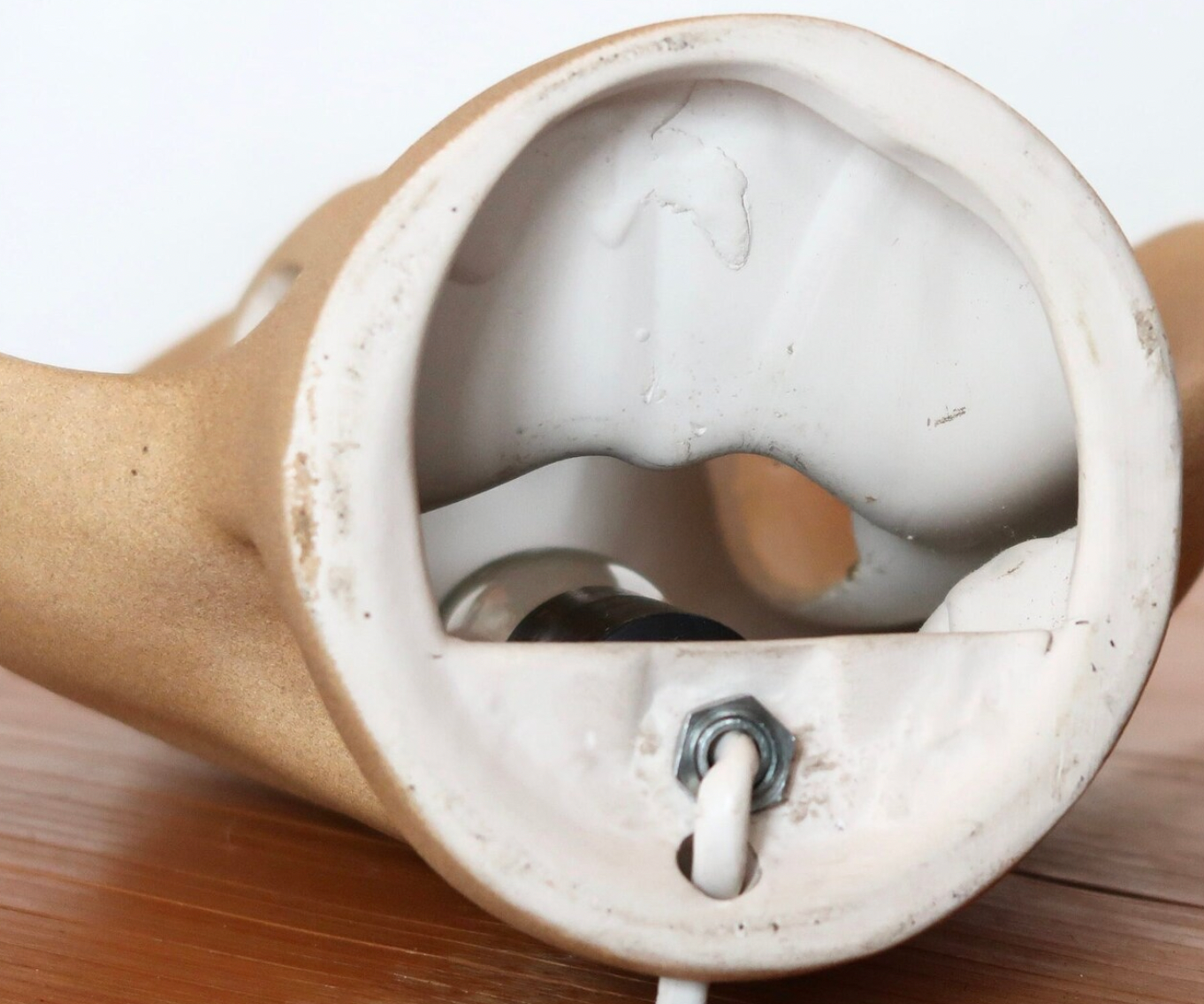 Owl lamp in beige ceramic, 1970s