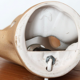 Owl lamp in beige ceramic, 1970s