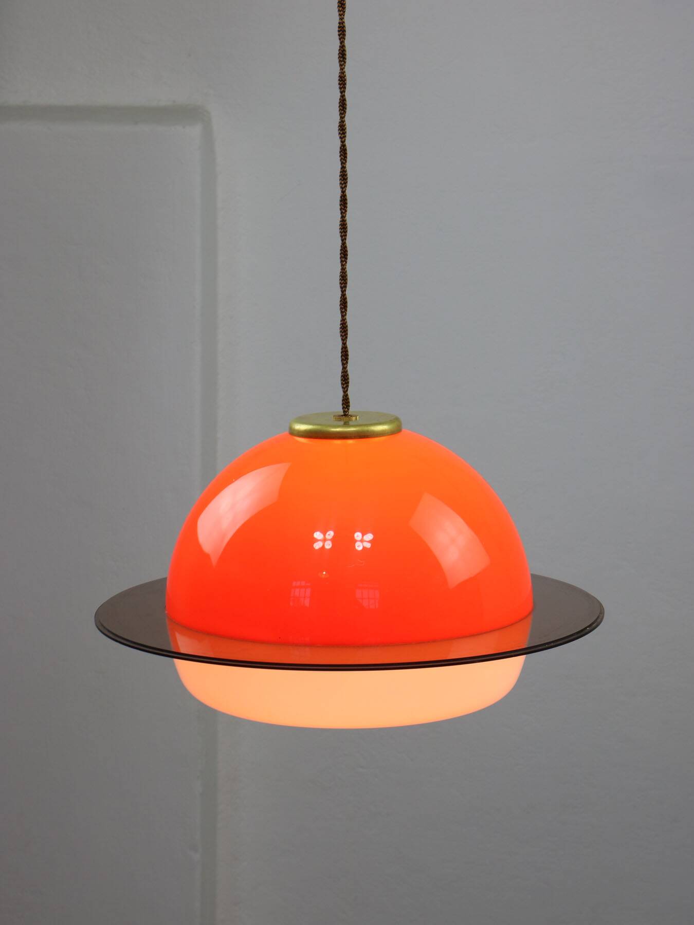 Italian Orange Space Age Saturn Lamp, 70s