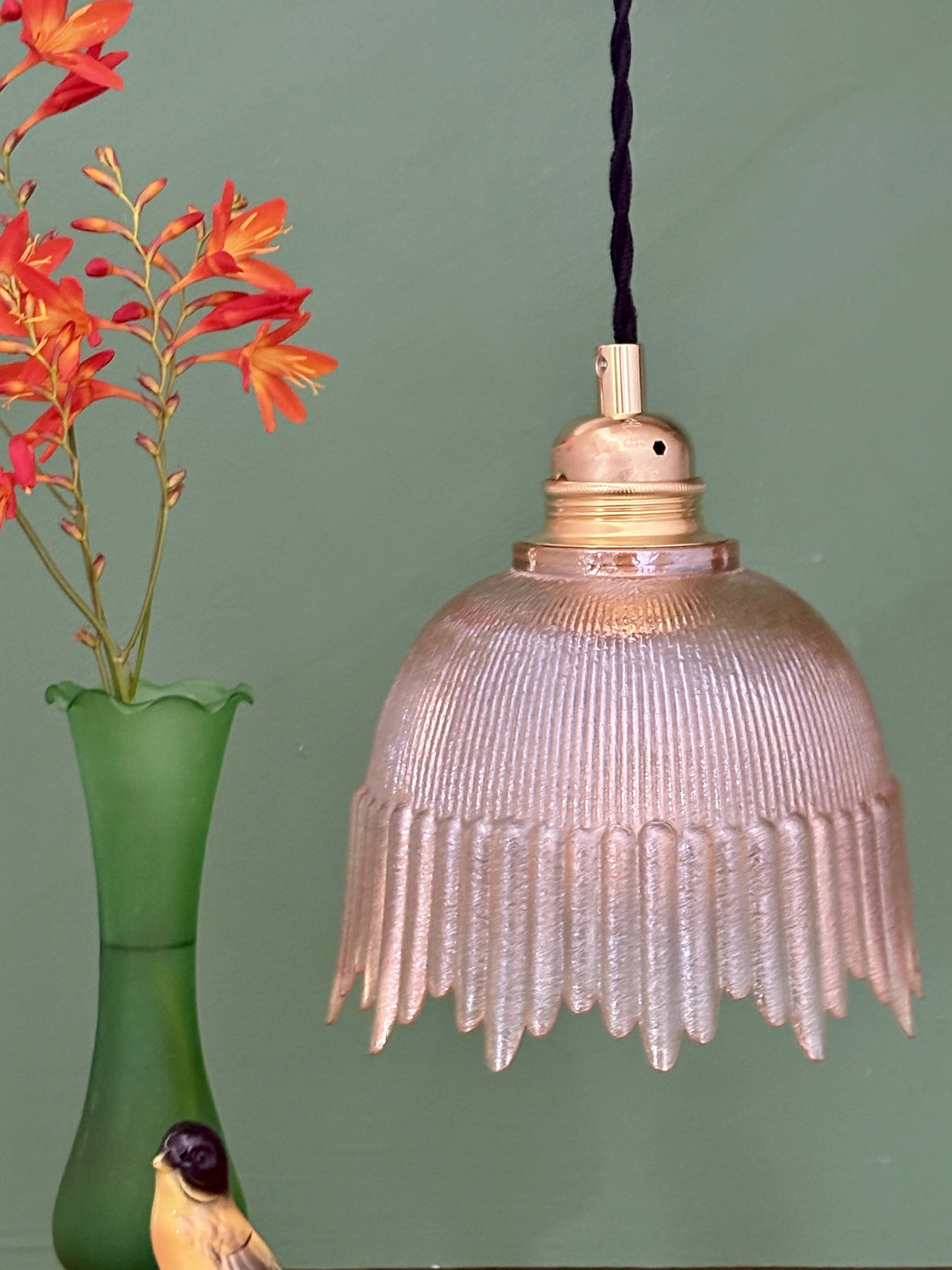 Vintage amber glass tulip pendant light