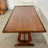 Old rectangular wood coffee table with lyre side posts