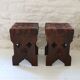 Pair of XX brutalist design wooden and leather stools