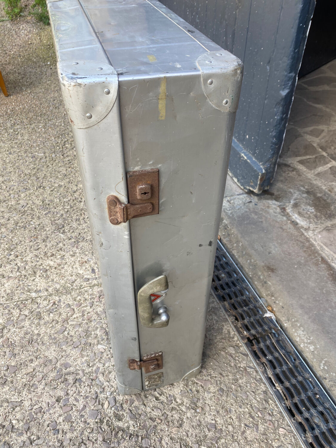 Old large vintage 50s aluminum suitcase