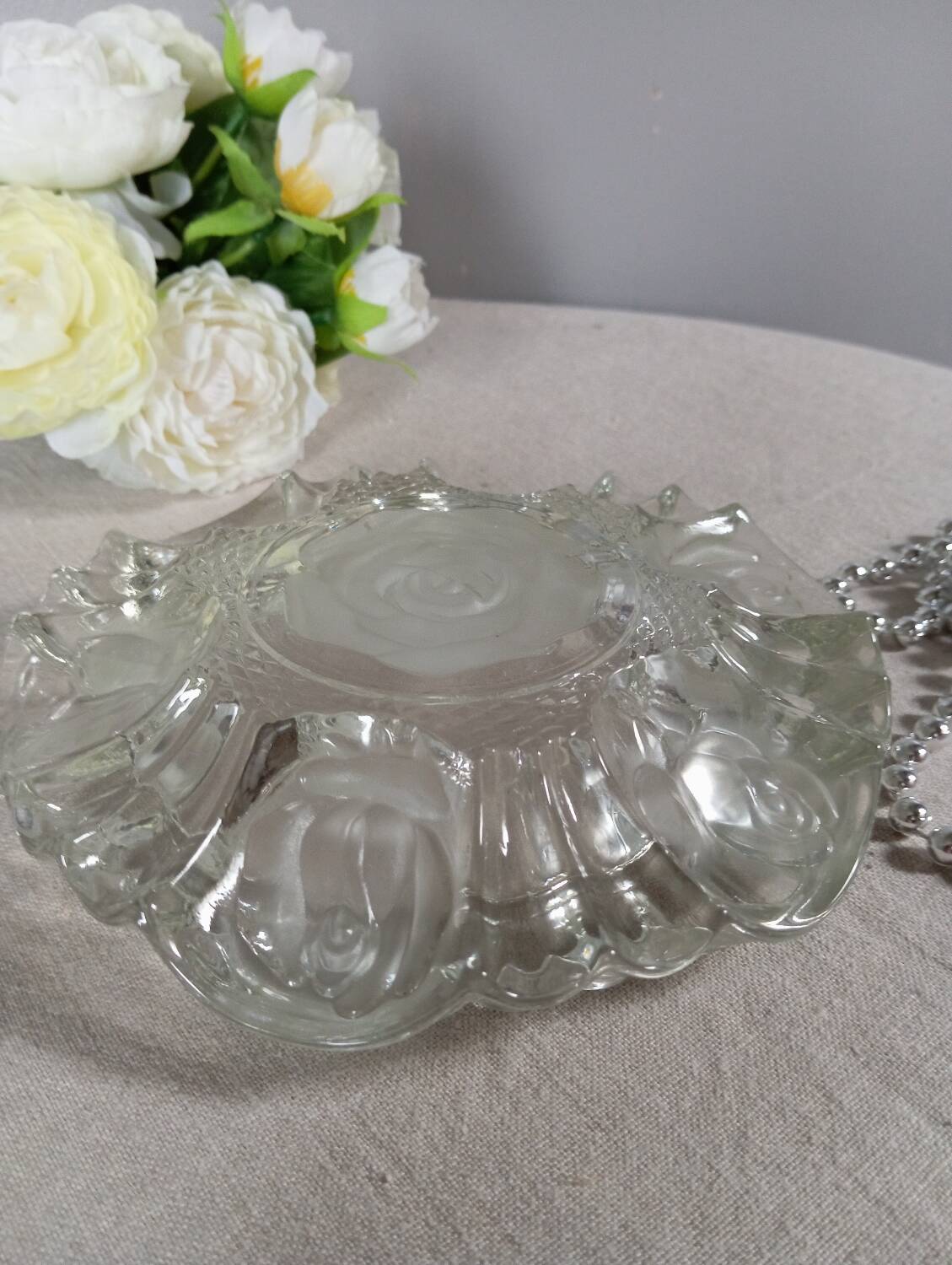 Ashtray thick glass flower pattern, art nouveau style