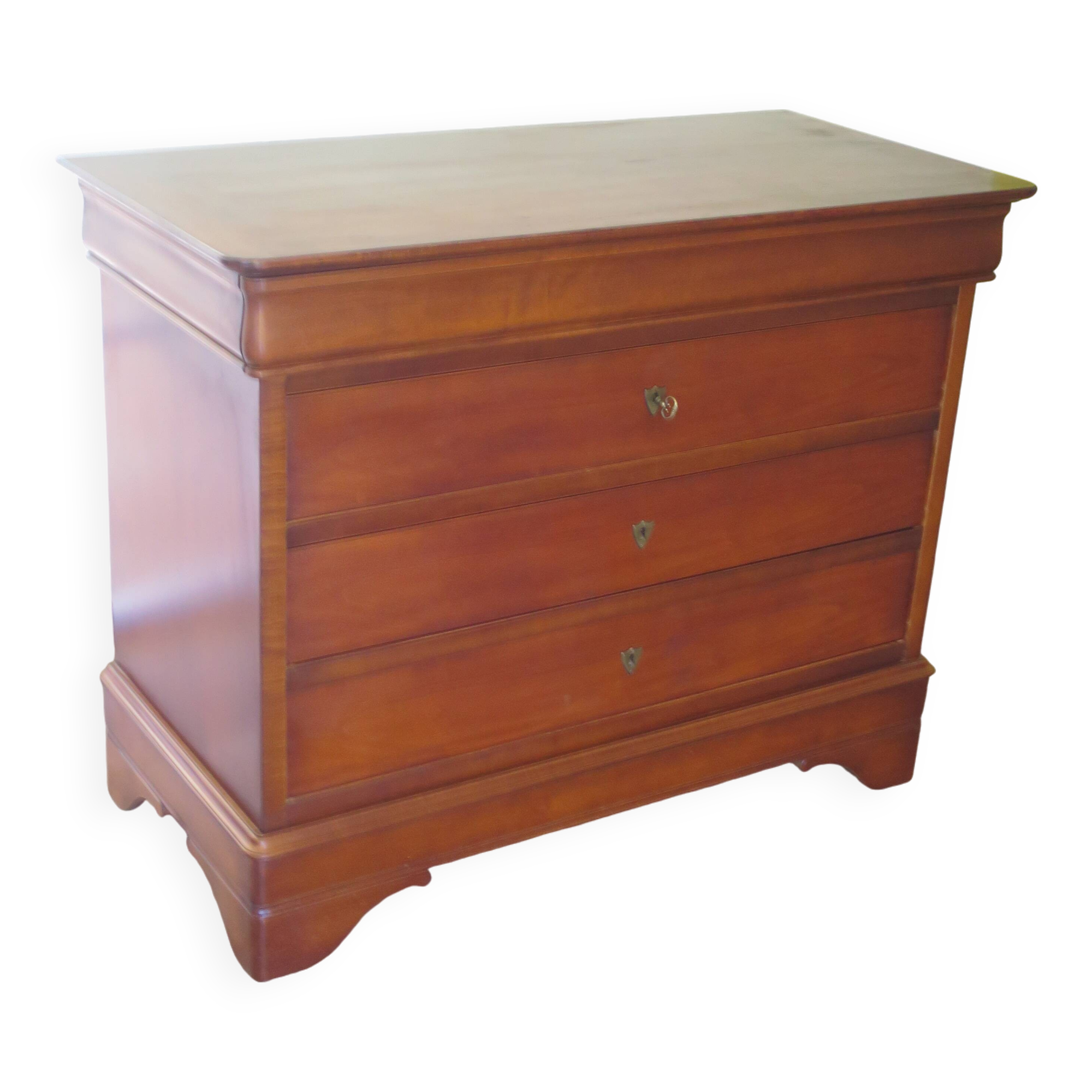 Beautiful Louis Philippe chest of drawers with 4 drawers - 3 locks - in cherry wood - 1980s