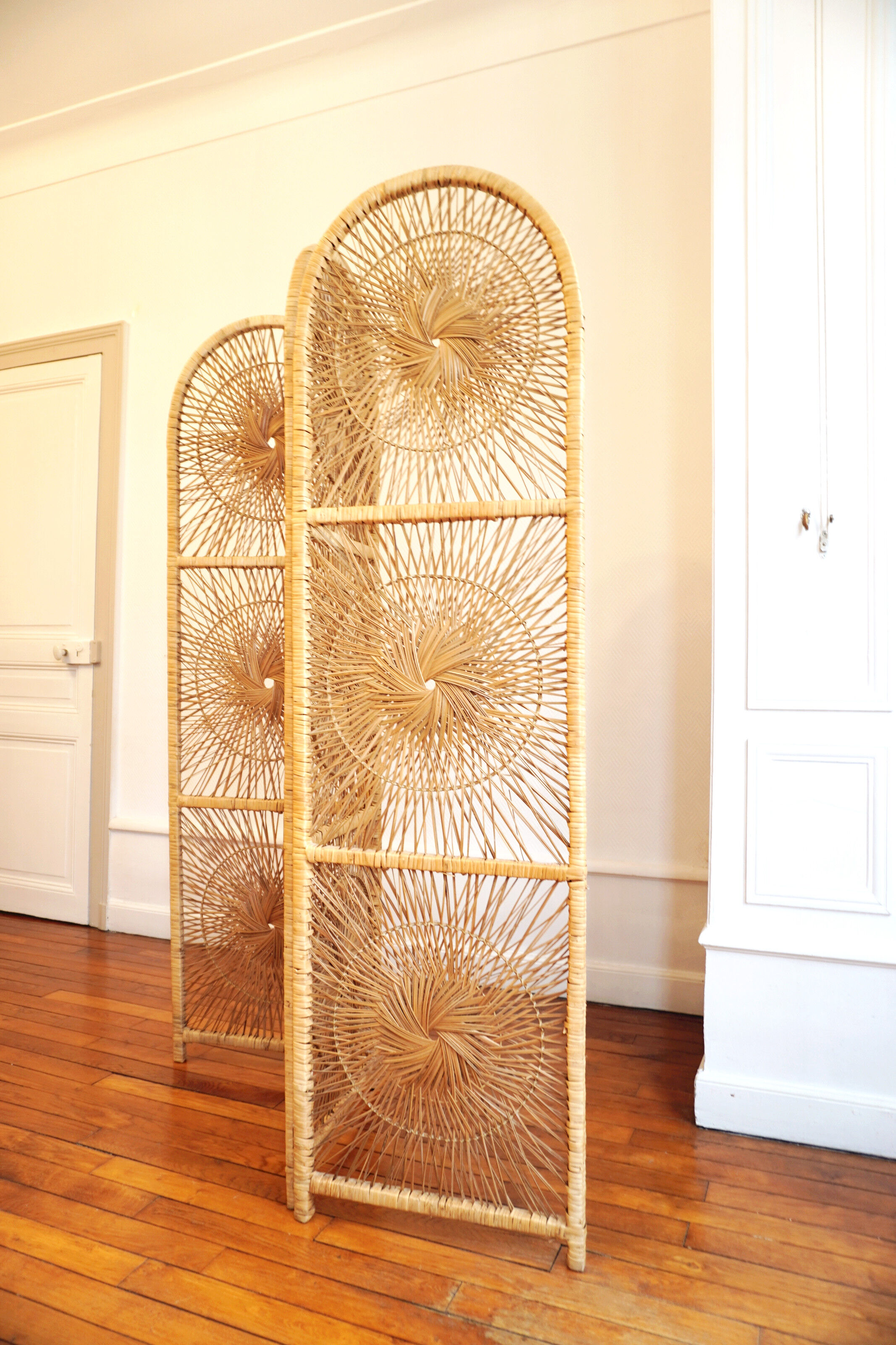 Rattan peacock screen