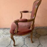 Pair of louis xv style bergeres armchairs with pink velvet armrests