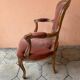Pair of louis xv style bergeres armchairs with pink velvet armrests