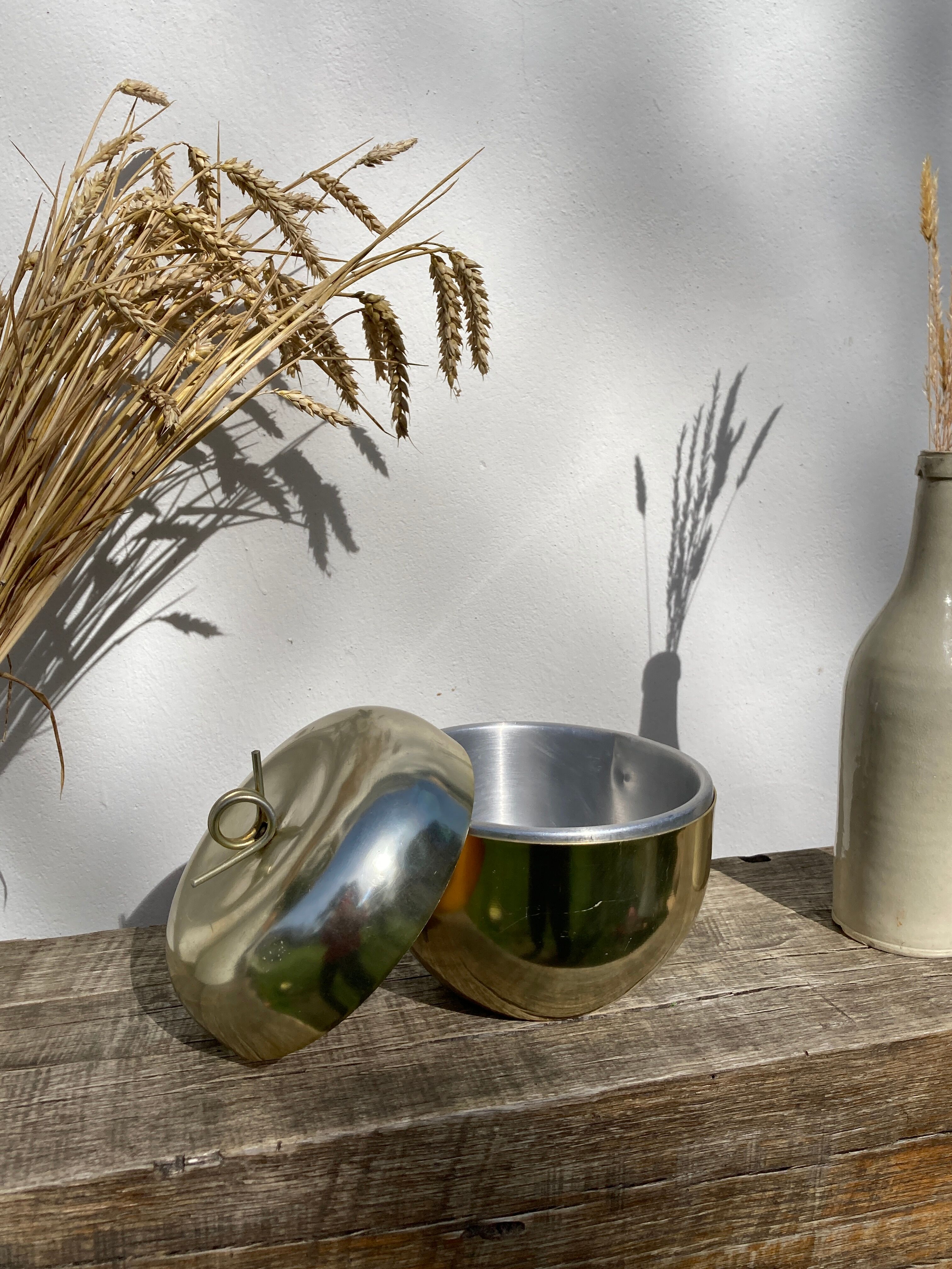 Golden apple ice bucket 1970 vintage fruit