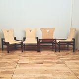 Suite of four heaters in purple stained wood and light oak, circa 1980