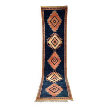 Tapis couloir en laine marocaine bleue Taznakht
