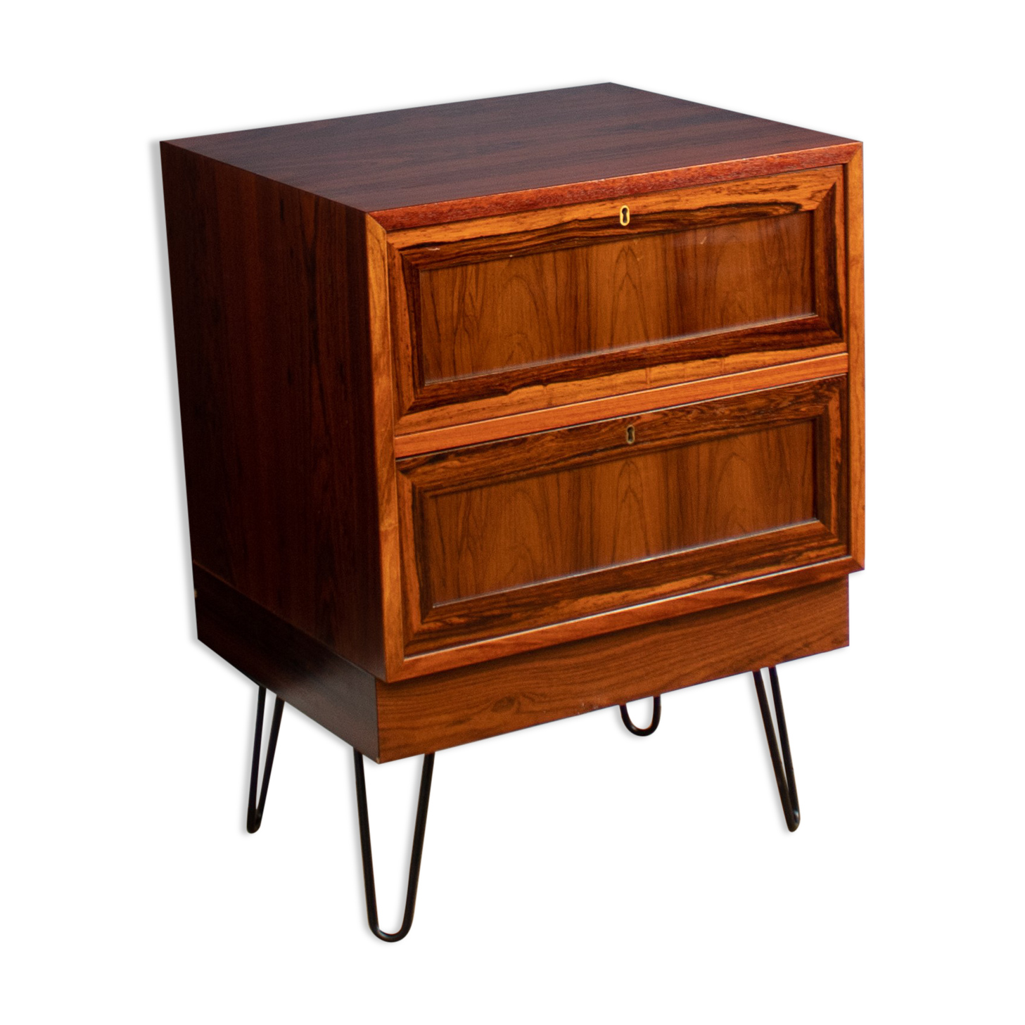 Restored Mid Century Danish Rosewood Sideboard Lamp Table Chest On Hairpin Legs