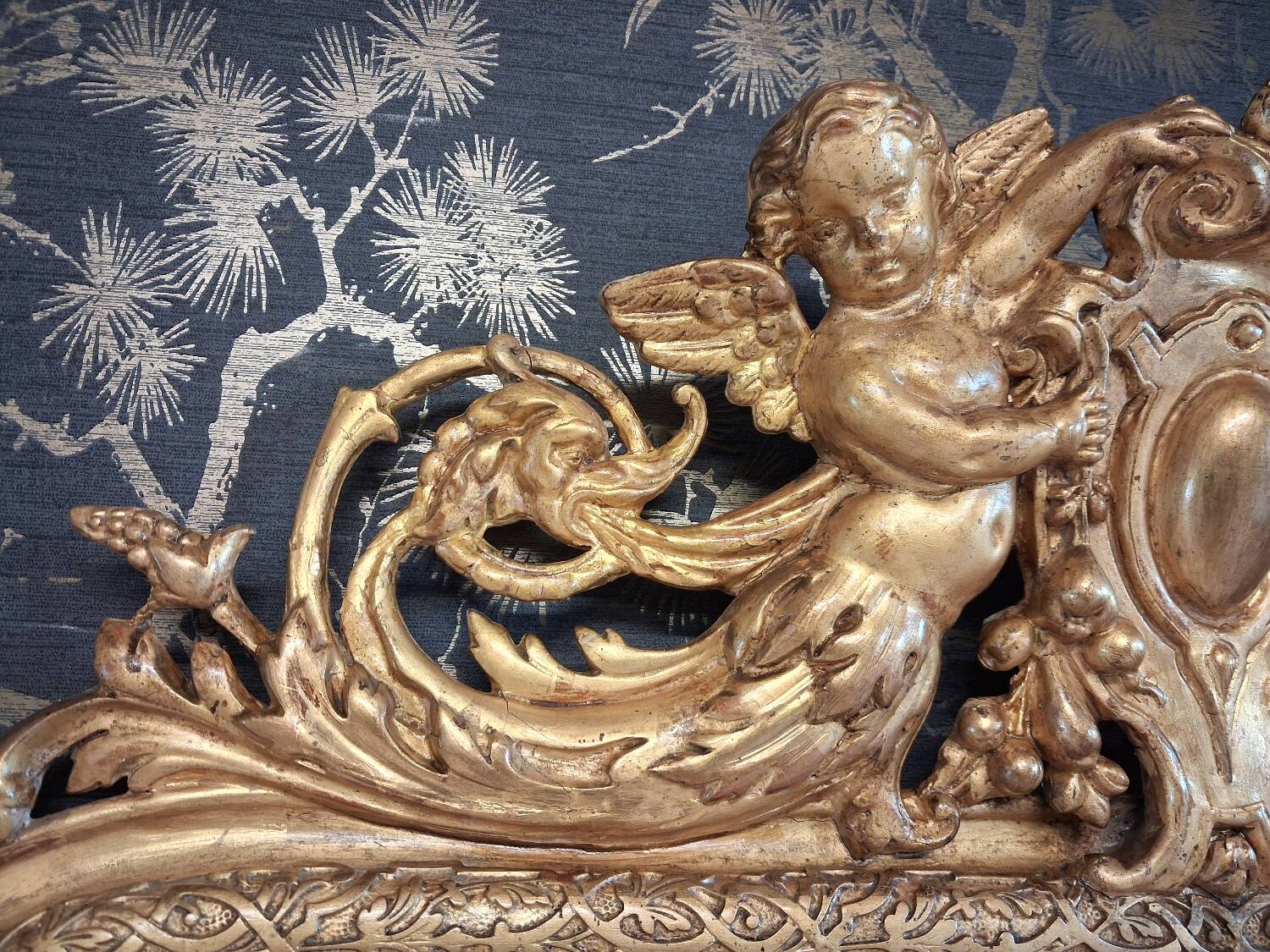 19th century mirror with angels 160 x 86
