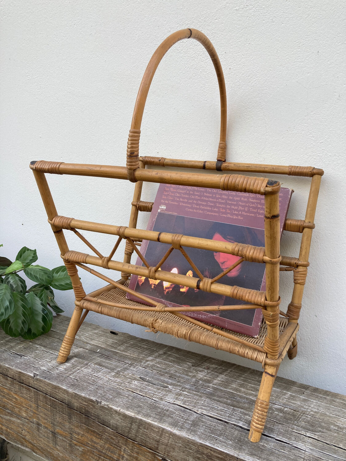 Vinyl holder in rattan and bamboo
