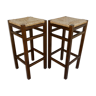 Pair of high stools, bar, wooden with mulched seats