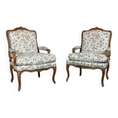 Pair Of Louis XV Queen Armchairs In Carved And “chené” Wood, 18th Century
