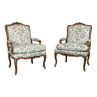 Paire De Fauteuils à La Reine Louis XV En Bois Sculpté Et « chené », XVIIIème Siècle