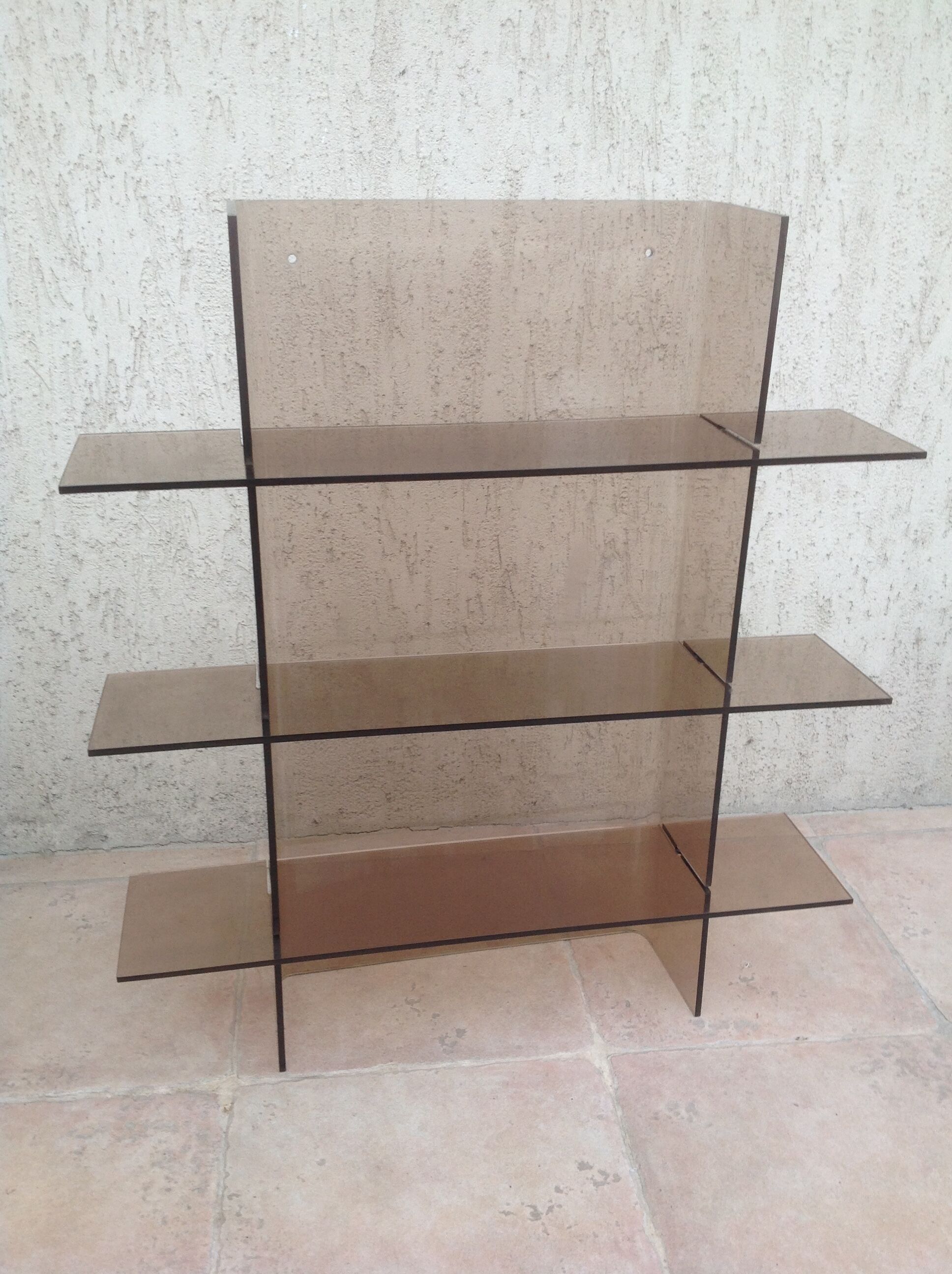 Plexiglass shelf smoked glass vintage brown