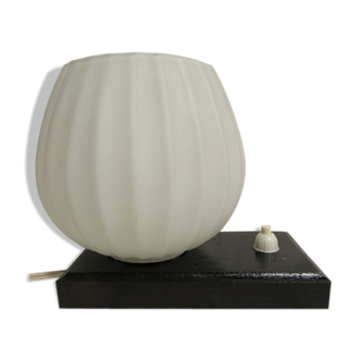 Light pleated white opaline and wood 1960