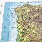 Spain and Portugal map in vintage colors 43x43cm from 1950