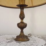 Spanish vintage brass table lamp with beige braided plastic shade 5555.