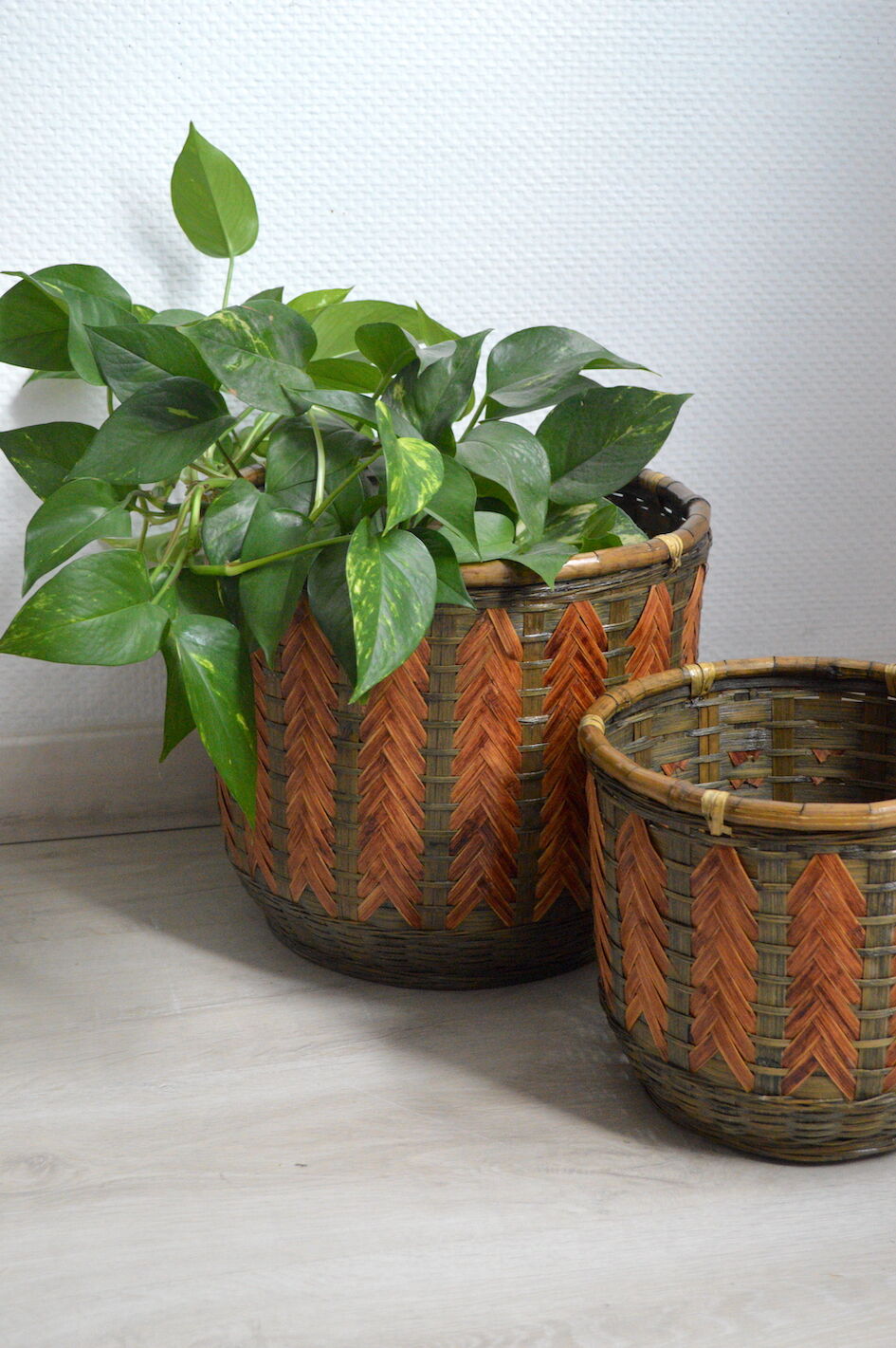 Bamboo and woven wicker pot cover